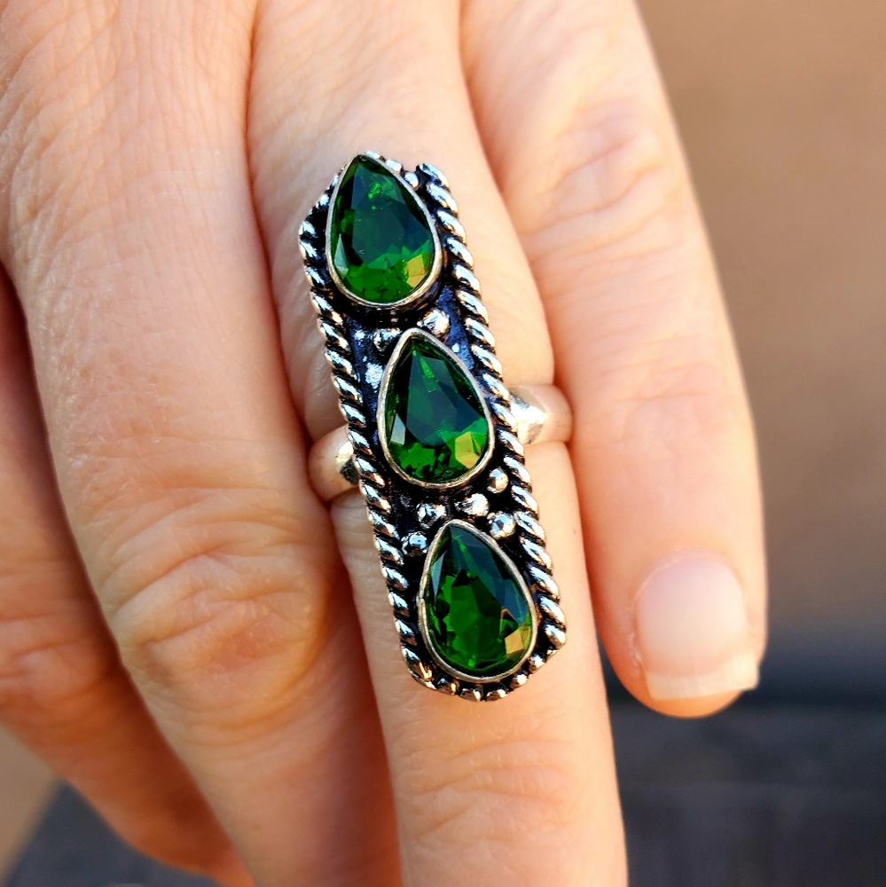 New Green Topaz 925 Silver Ring.